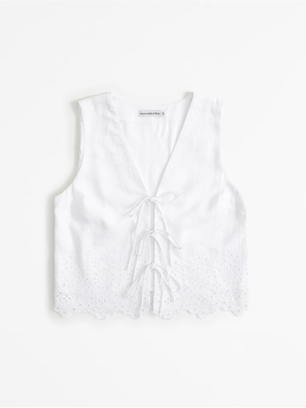 Abercrombie & Fitch Linen-Blend White Eyelet Tie-Front Camisole